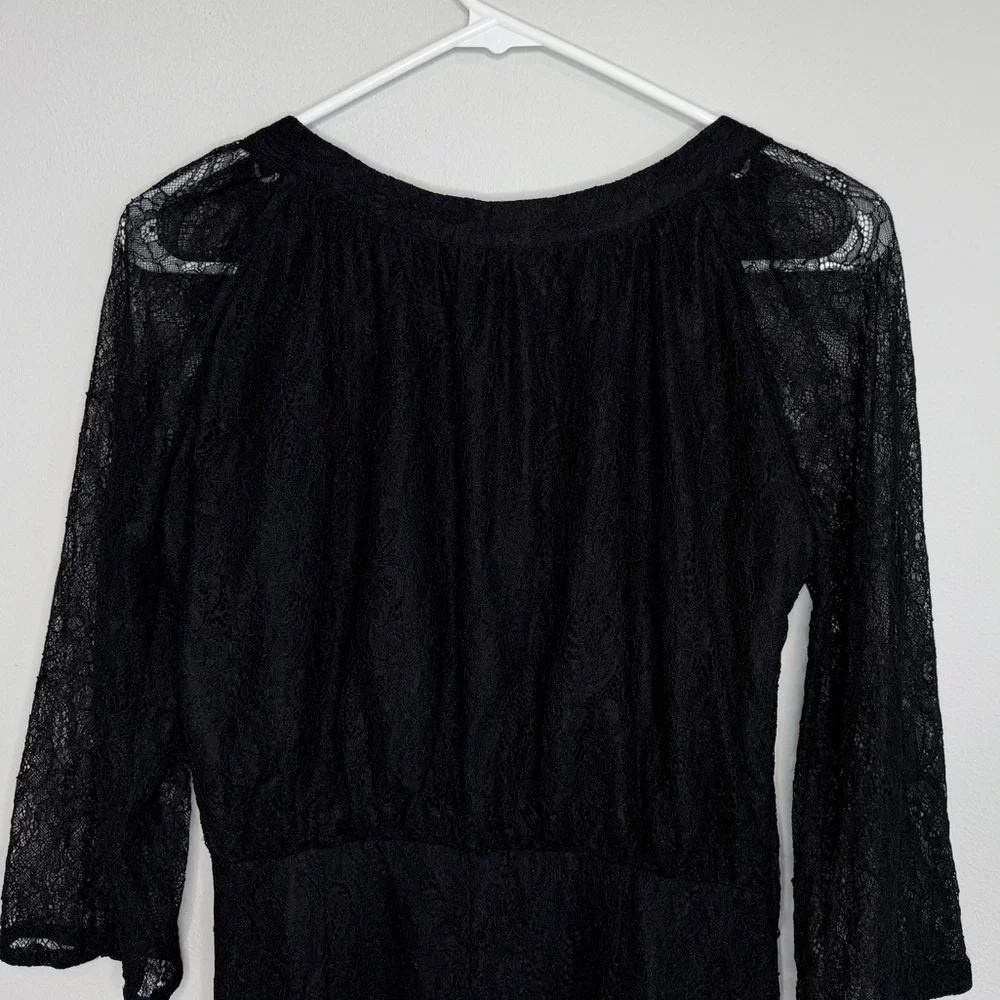 Maeve Black Lace Dress 2 3/4 Sleeves Silk Lining NO BELT Whimsigoth Party Anthro
